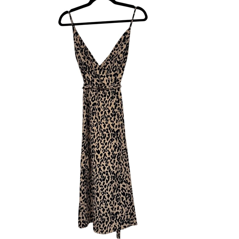 Essue Tan Animal Print Midi Dress Womens M Summer Strappy Casual Belted Classic